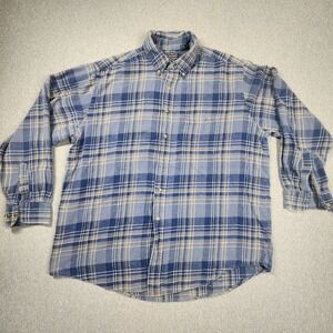 David Taylor Flannel Shirt Mens XL Blue Fair Plaid Cotton Button Down LS